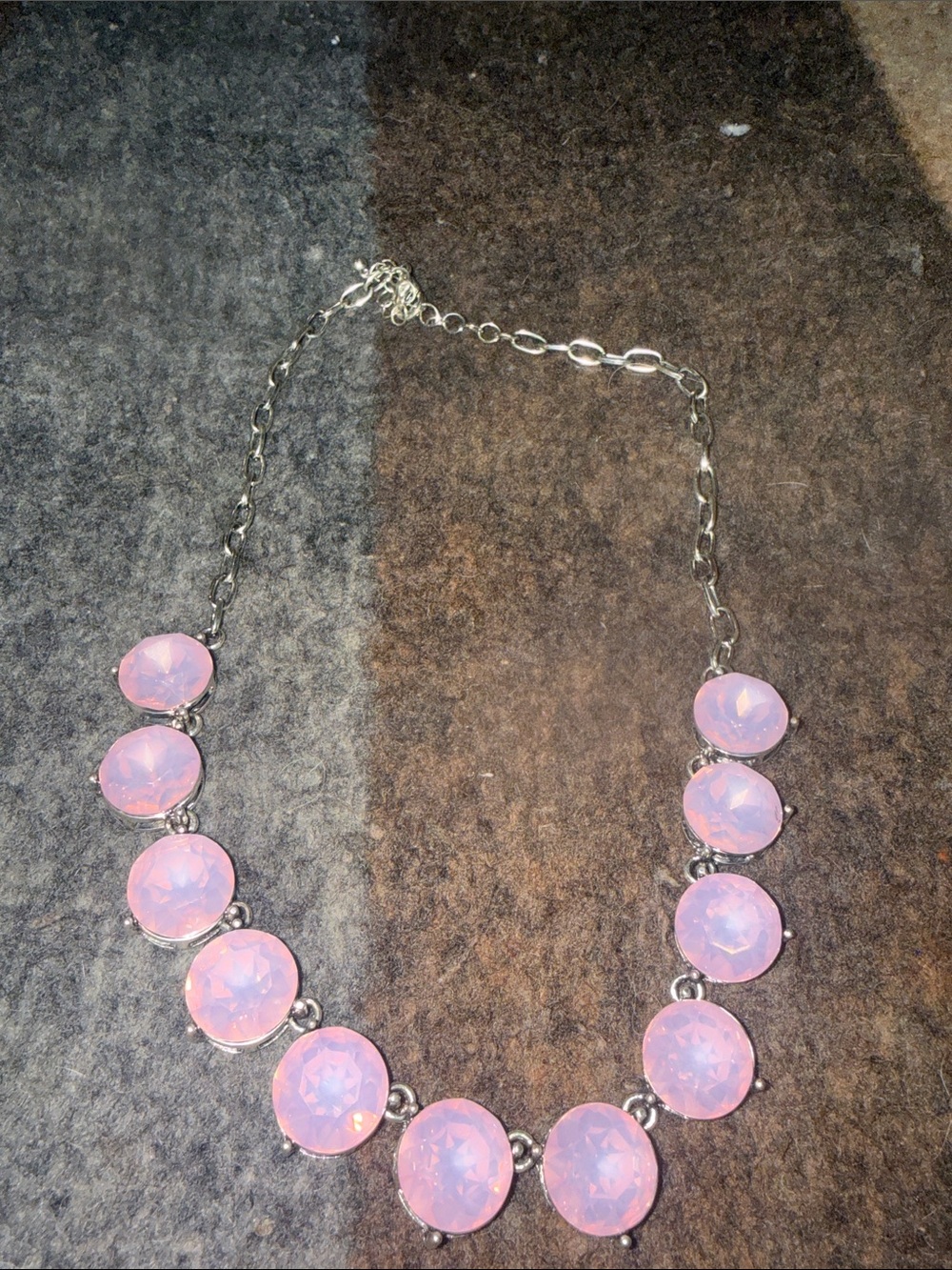 Women's Pink Faceted Stone Necklace in Silver Tone